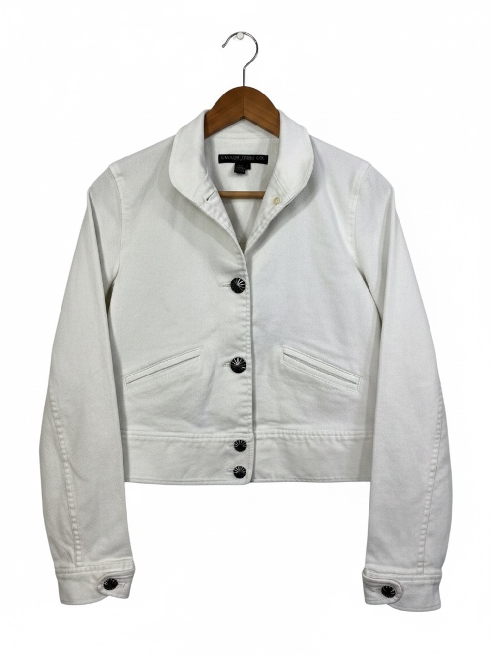 Lauren Jeans Co White Jean Jacket Silver Concho Buttons Cropped Classic Y2K S